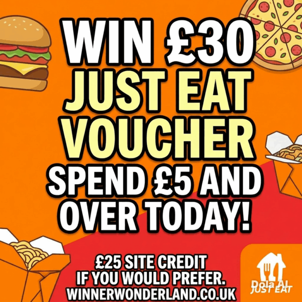 Spend £5 and over to win £30 just eat voucher